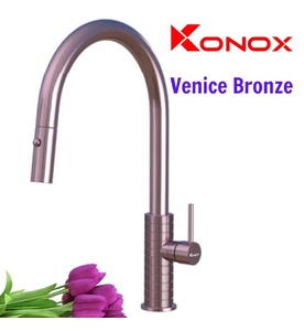 Vòi rửa bát nóng lạnh dây rút Konox Venice Bronze