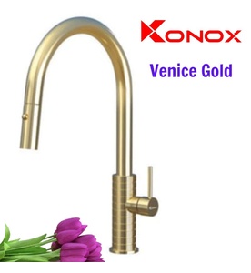 Vòi rửa bát nóng lạnh dây rút Konox Venice Gold