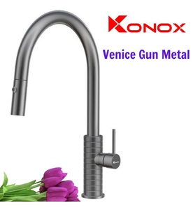 Vòi rửa bát nóng lạnh dây rút Konox Venice Gun Metal