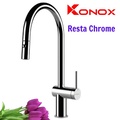 Vòi rửa bát nóng lạnh dây rút Konox Resta Chrome