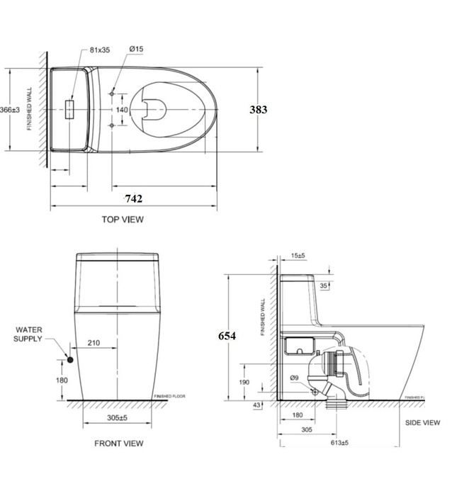 Bồn vệ sinh 1 khối nắp rửa cơ American Standard VF-1808TSW