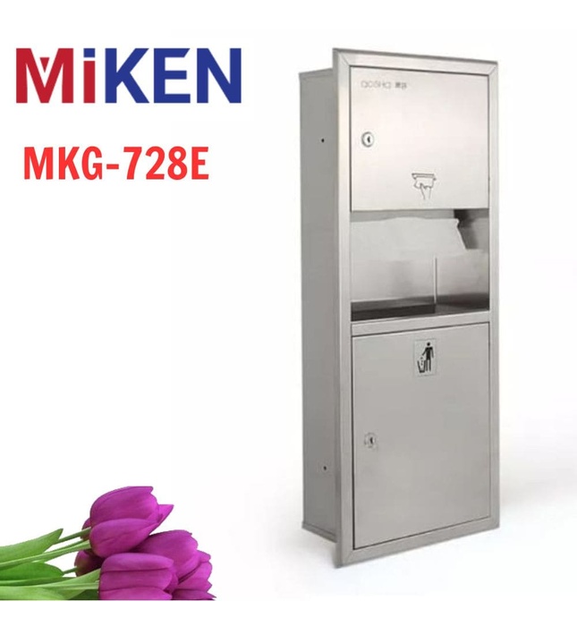 Hộp giấy kèm thùng rác âm tường Inox 304 Miken MKG-728E