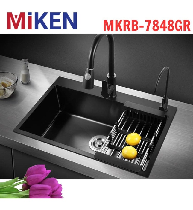 Chậu rửa bát 1 hố nano ghi xám Miken MKRB-7848GR