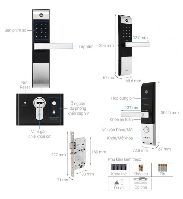 Khóa Điện Tử Yale YDM3109+ Silver Thẻ Từ