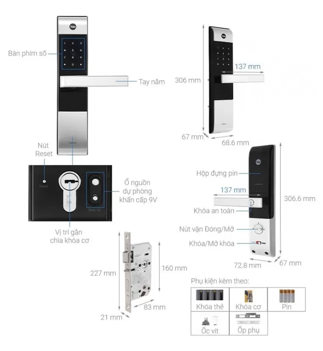 Khóa Điện Tử Yale YDM3109+ Silver Thẻ Từ