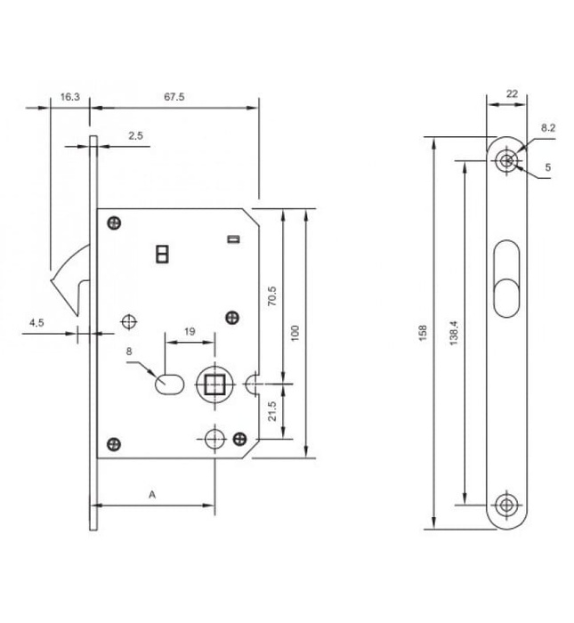 Thân Khóa Cửa Trượt Yale YDL-020 US32D