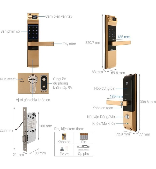 Khóa Điện Tử Yale YDM4109A Vân Tay Màu Gold