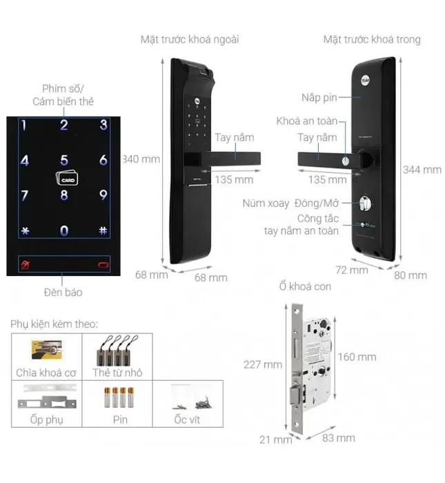 Khóa Điện Tử Yale YDM7116A MB Đa Năng Màu Đen