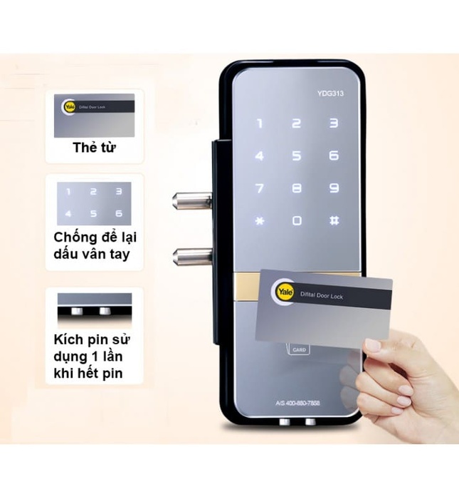 Khóa Điện Tử Yale YDG313 Thẻ Từ Cửa Kính