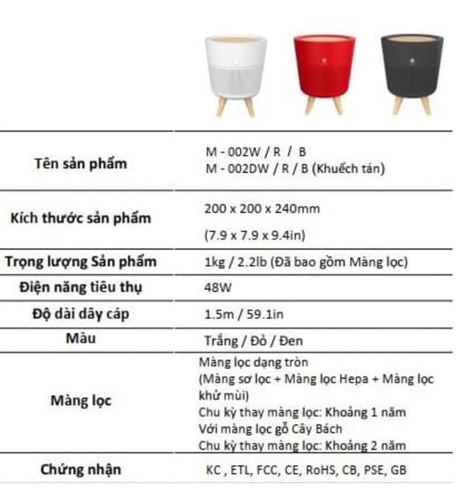 Máy lọc không khí Hàn Quốc Vovo M-002B màu đen