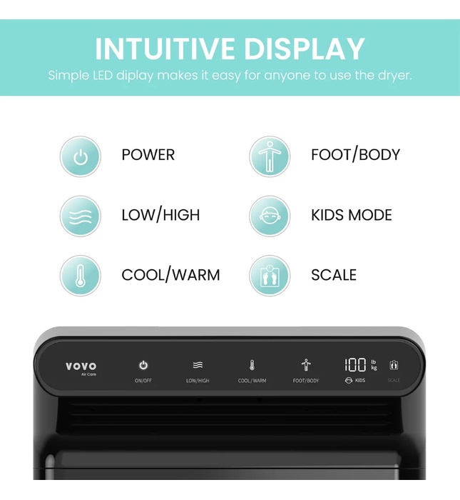 Máy sấy chân và cơ thể Hàn Quốc Vovo BD-7700B màu đen