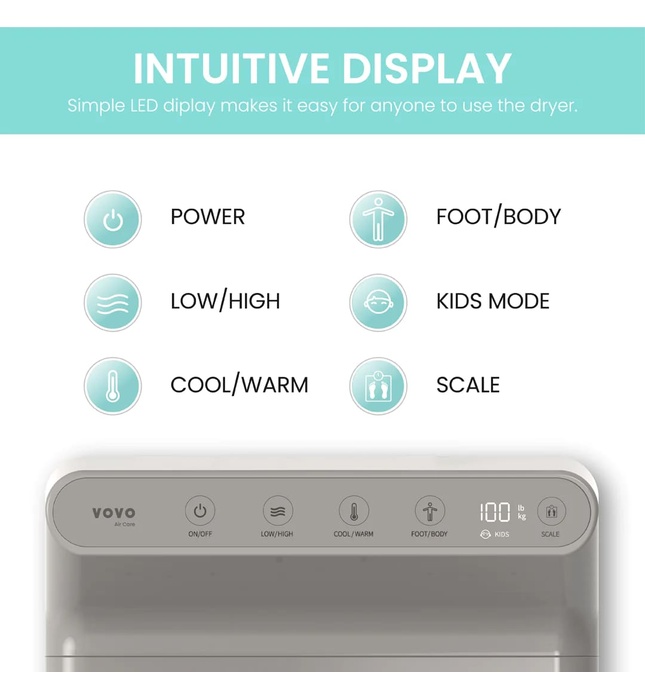 Máy sấy chân và cơ thể Hàn Quốc Vovo BD-7700G màu xám