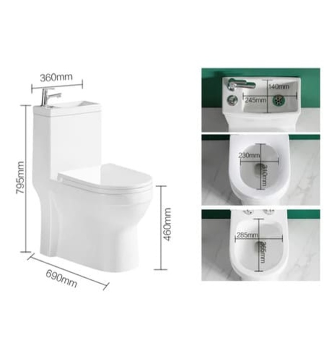 Bồn Cầu 1 Khối Thoát Ngang Kết Hợp Chậu Rửa CleanMax BLC102 