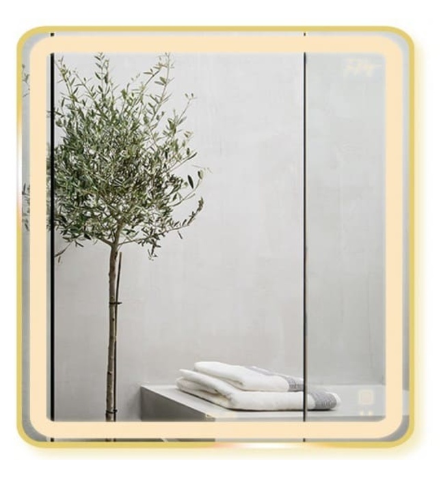 Gương Led Viền Nhôm Vàng Vuông 60x60cm GLS Q22S25 Ánh Sáng Trong