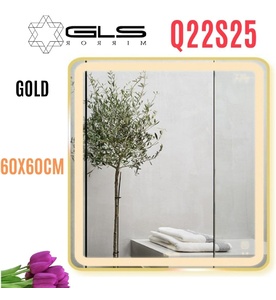 Gương Led Viền Nhôm Vàng Vuông 60x60cm GLS Q22S25 Ánh Sáng Trong