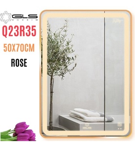 Gương Led Viền Nhôm Hồng Chữ Nhật Đứng 50x70cm GLS Q23R35 Ánh Sáng Trong