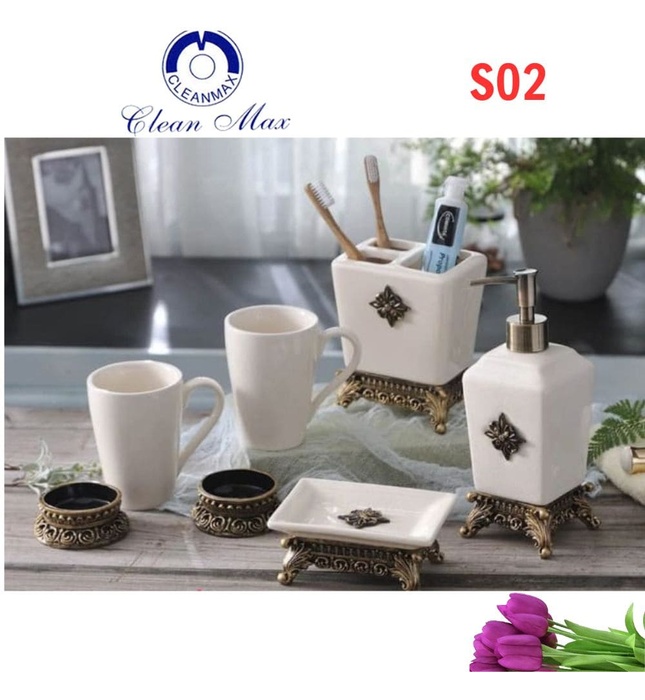 Bộ phụ kiện phòng tắm bằng gốm 5 món CleanMax S02