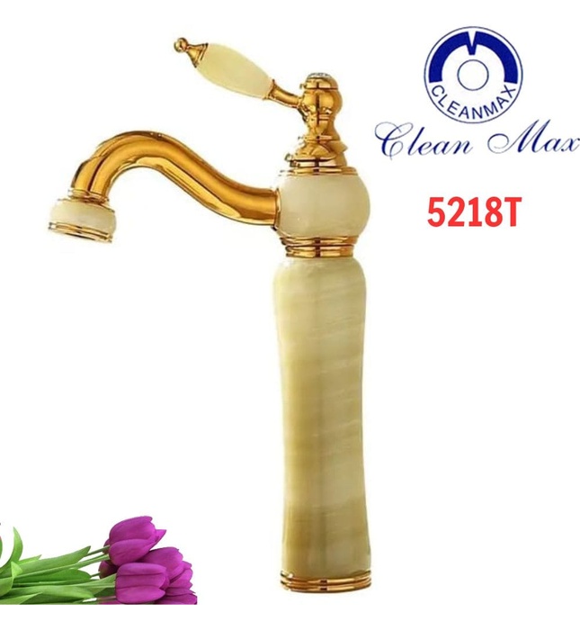 Vòi chậu rửa mặt đính đá mạ vàng CleanMax 5218T