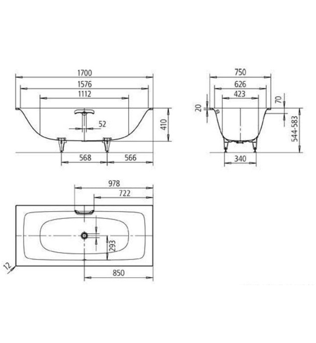 Bồn tắm xây 1.7m thép tráng men KALDEWEI SILENIO 674