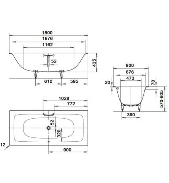 Bồn tắm xây 1.8m thép tráng men KALDEWEI SILENIO 676