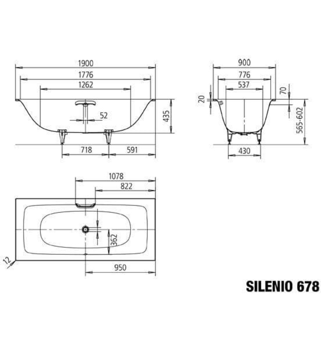 Bồn tắm xây 1.9m thép tráng men KALDEWEI SILENIO 678