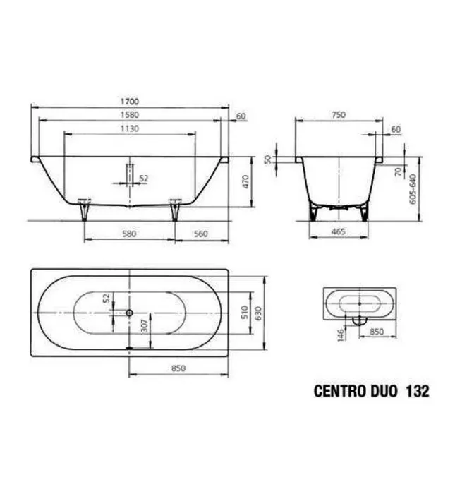 Bồn tắm xây thép tráng men 1.7m KALDEWEI CENTRO DUO 132
