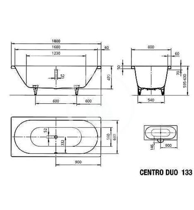Bồn tắm xây 1.8m thép tráng men KALDEWEI CENTRO DUO 133