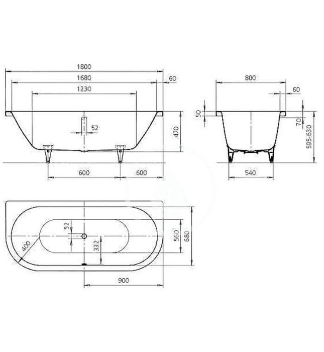Bồn tắm xây 1.8m Titan tráng men KALDEWEI CENTRO DUO 2 135