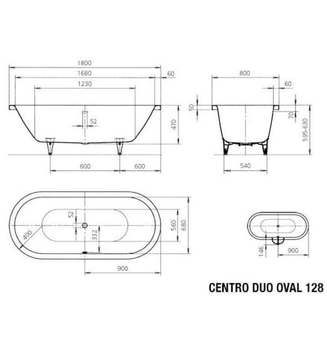 Bồn tắm xây 1.8m oval thép tráng men KALDEWEI CENTRO DUO OVAL 128