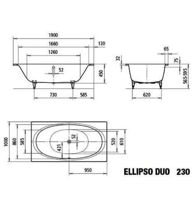 Bồn tắm xây thép tráng men 1.9m KALDEWEI ELLIPSO DUO 230