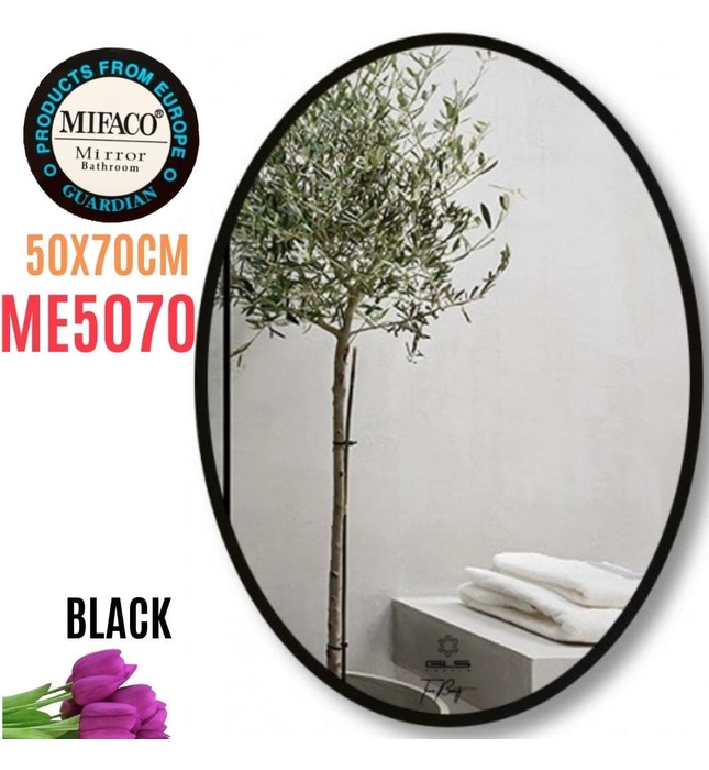 Gương Viền Nhôm Đen Elip 50x70cm Mifaco ME5070