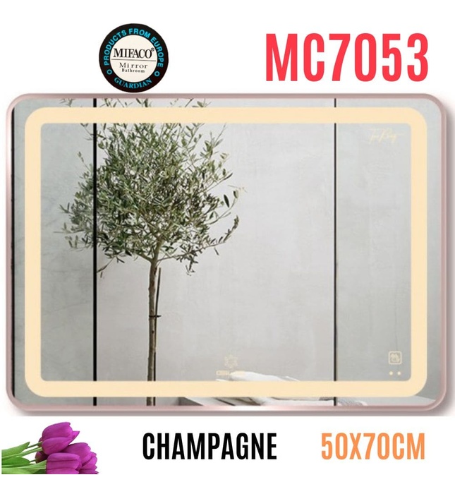 Gương Led Viền Nhôm Nâu 50x70cm Mifaco MC7053 Ánh Sáng Trong