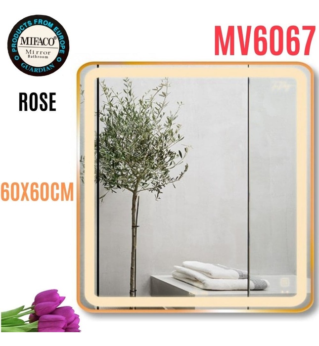 Gương Led Viền Nhôm Hồng Vuông 60x60cm Mifaco MV6067 Ánh Sáng Trong