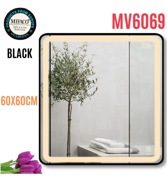 Gương Led Viền Nhôm Đen Vuông 60x60cm Mifaco MV6069 Ánh Sáng Trong