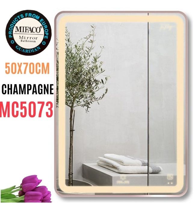 Gương Led Viền Nhôm Nâu Chữ Nhật Đứng 50x70cm Mifaco MC5073 Ánh Sáng Trong