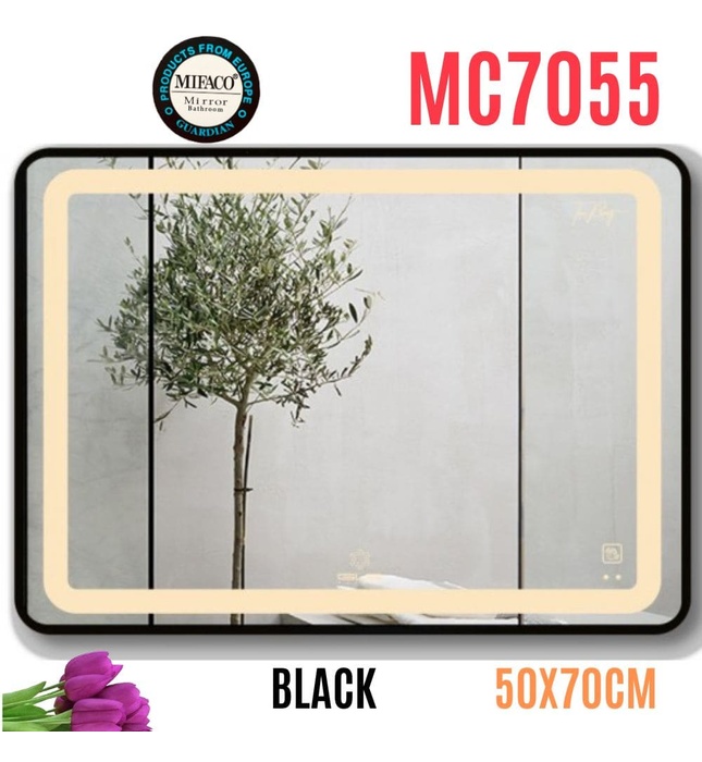 Gương Led Viền Nhôm Đen Chữ Nhật Ngang 50x70cm Mifaco MC7055 Ánh Sáng Trong