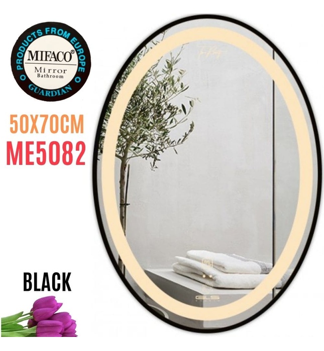 Gương Led Viền Nhôm Đen Elip 50x70cm Mifaco ME5082 Ánh Sáng Trong