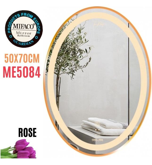Gương Led Viền Nhôm Hồng Elip 50x70cm Mifaco ME5084 Ánh Sáng Trong
