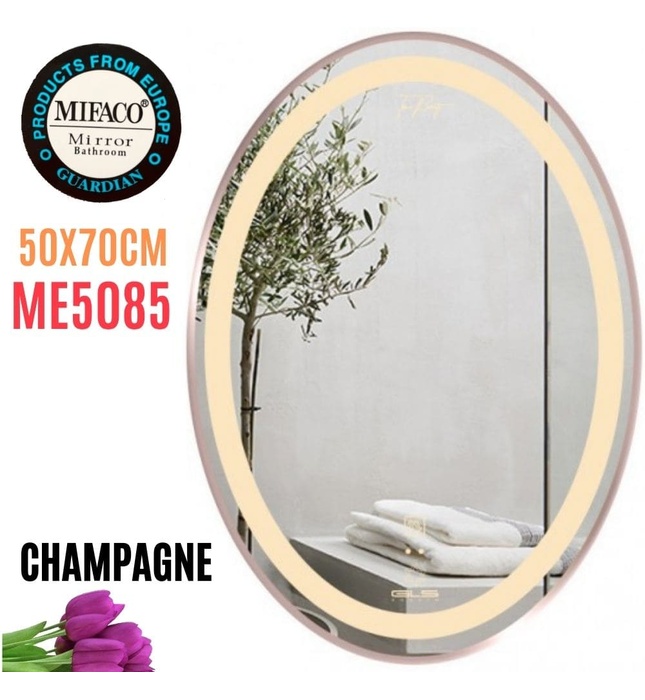 Gương Led Viền Nhôm Nâu Elip 50x70cm Mifaco ME5085 Ánh Sáng Trong
