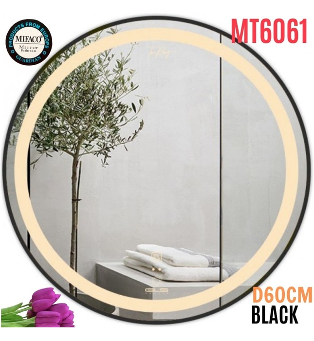 Gương Led Viền Nhôm Đen Tròn 60cm Mifaco MT6061 Ánh Sáng Trong