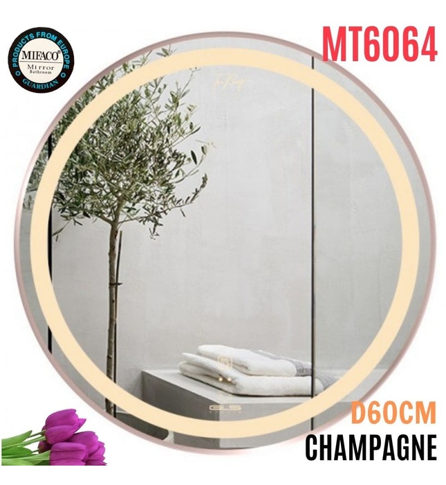 Gương Led Viền Nhôm Nâu Tròn 60cm Mifaco MT6064 Ánh Sáng Trong