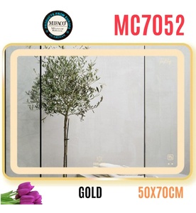 Gương Led Viền Nhôm Vàng Chữ Nhật Ngang 50x70cm Mifaco MC7052 Ánh Sáng Trong
