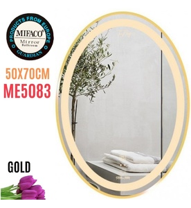 Gương Led Viền Nhôm Vàng Elip 50x70cm Mifaco ME5083 Ánh Sáng Trong