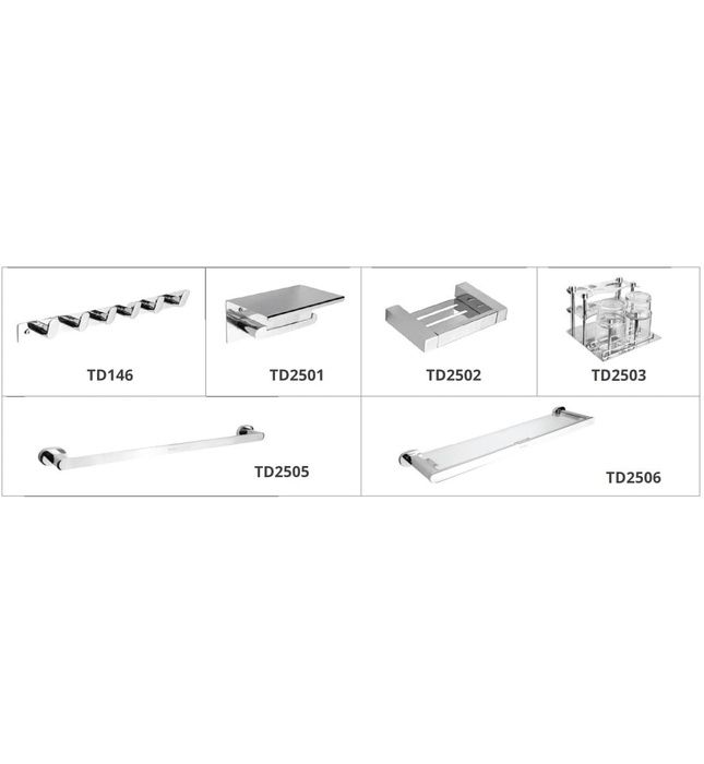 Bộ phụ kiện phòng tắm 6 món SUS304 Toda TD2500