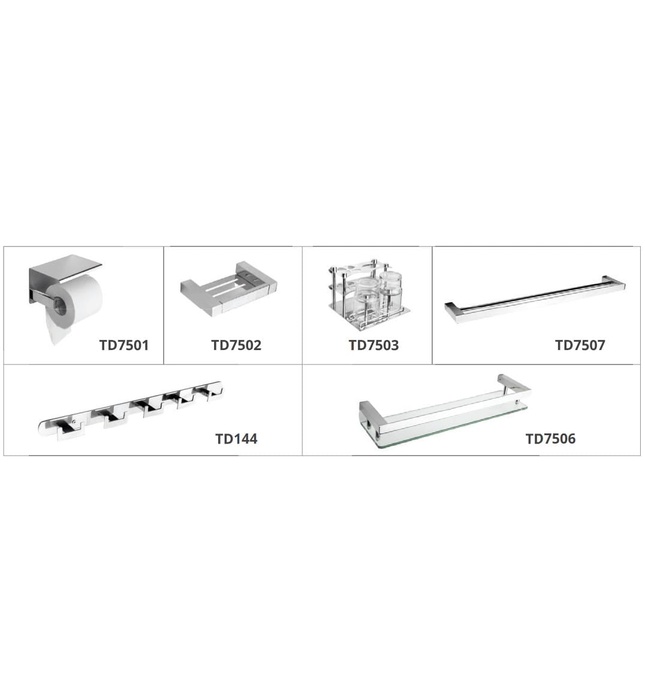 Bộ phụ kiện phòng tắm 6 món SUS304 Toda TD7500