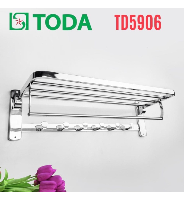 Vắt khăn giàn kèm móc áo inox SUS304 bóng Toda TD5906