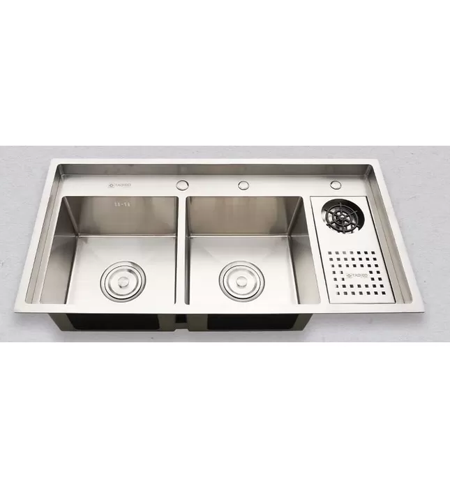 Chậu đúc 2 hố 1 bàn phải SUS304 Tadico LUX.C.100.50.4.GB1