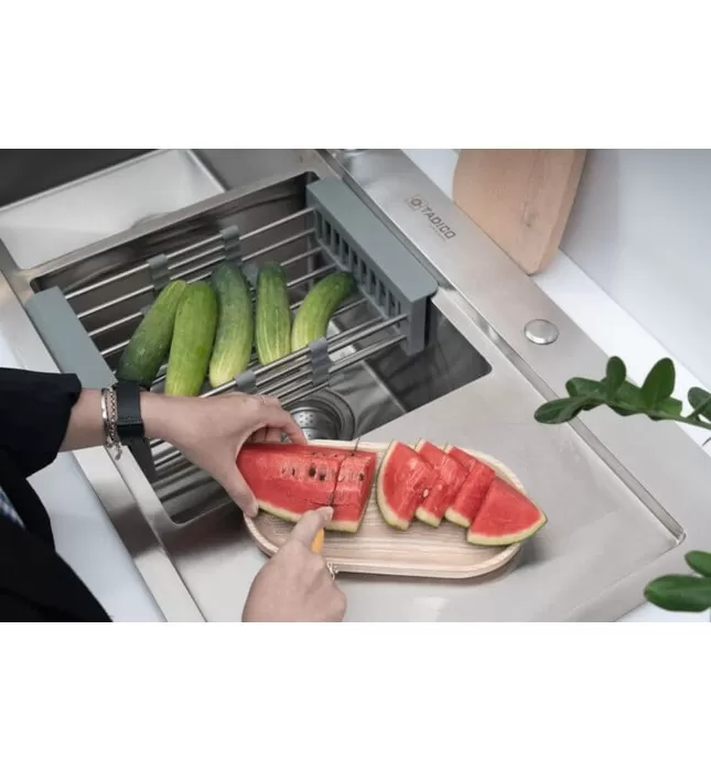 Chậu đúc 2 hố 1 bàn phải SUS304 Tadico LUX.C.105.48.3.GBB1