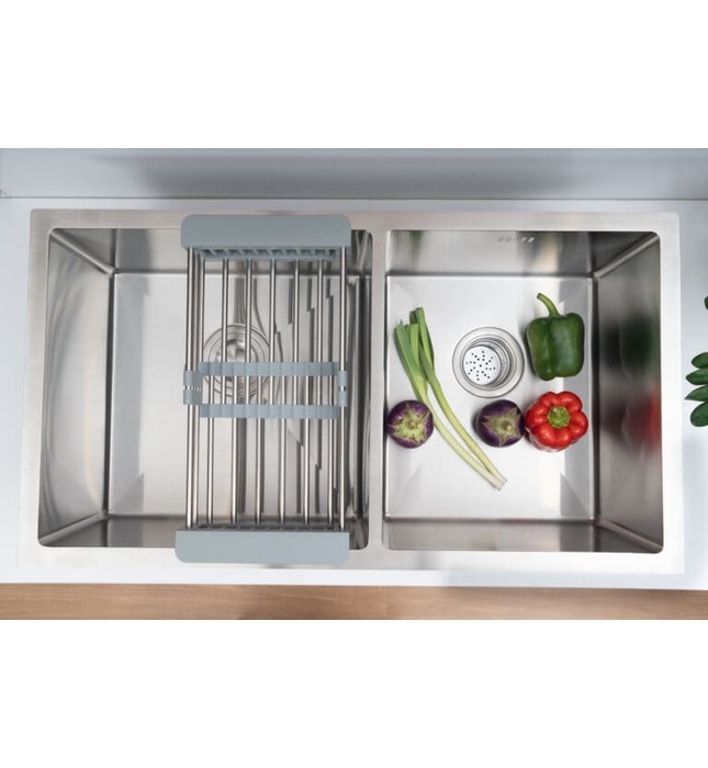 Chậu rửa bát âm bàn 2 hố lệch SUS304 Tadico LUX.L.82.45.3.AB2