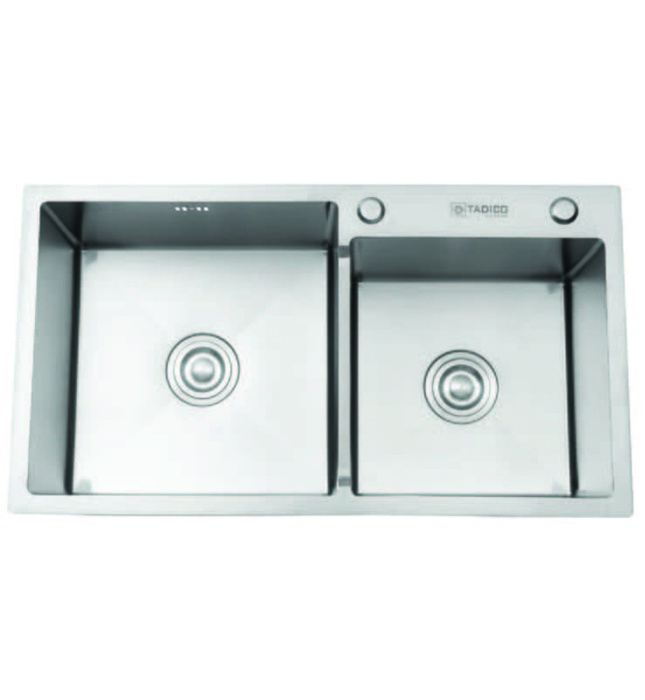 Chậu rửa bát đúc 2 hố lệch SUS304 Tadico LUX.L.82.45.2